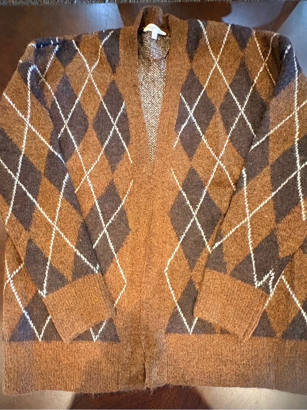 Mystree Brown and Dark Brown Argyle Open Cardigan